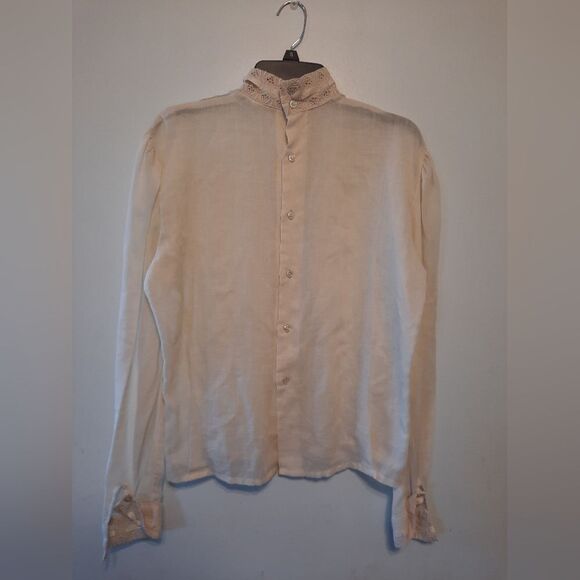 Wayne Rogers Tops - Vintage Wayne Rogers Cream Long Sleeve Button Down Blouse Size 9/10